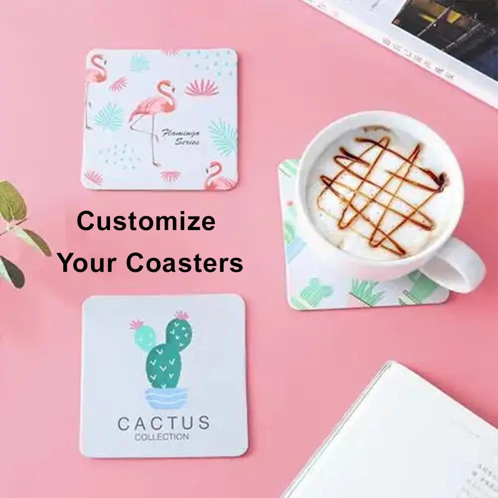 Custom Paper Coaster Personalized Logo Full Color Double Sided Printing Coffee Milk Tea Hot Drink Table Cup Mat