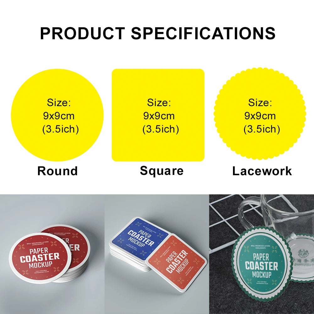 Custom Paper Coaster Personalized Logo Full Color Double Sided Printing Coffee Milk Tea Hot Drink Table Cup Mat