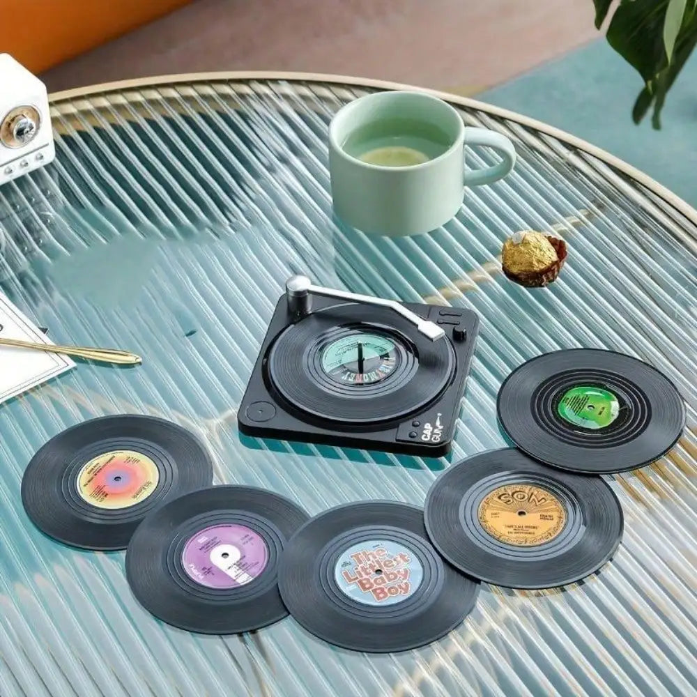Vinyl Record Design Coaster,6 Counts/Set Heat Resistant Non-Slip Coaster, Decorative Coaster For Coffee & Tea Cup