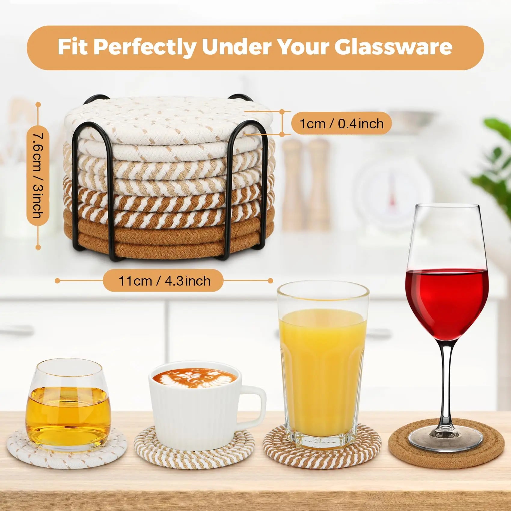 8 Pcs Drink Coasters with Holder Coasters for Coffee Table Absorbent Coaster Set for Living Room Decor Tabletop Protection