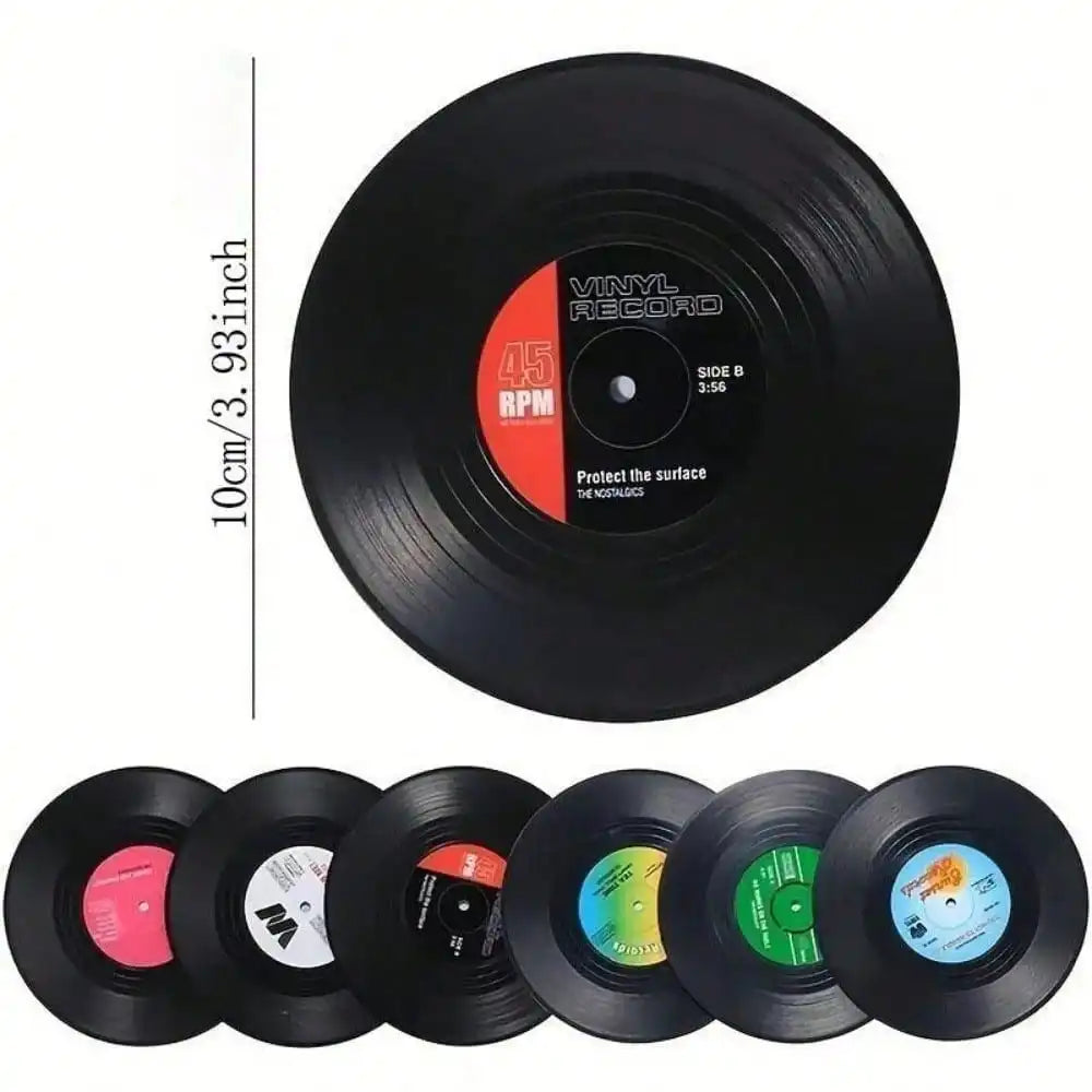 Vinyl Record Design Coaster,6 Counts/Set Heat Resistant Non-Slip Coaster, Decorative Coaster For Coffee & Tea Cup