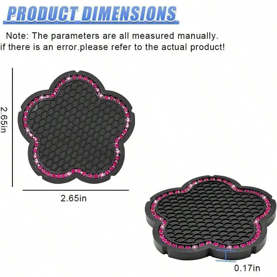2pcs Bling Flower Shaped Car Cup Coasters, Waterproof Non - Slip Vehicle Interior Decoration Beverage Pad Accessories(Pink)