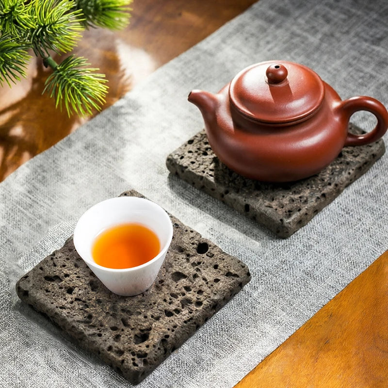 Tea Coaster Cup Mat 9x9cm Volcanic Stone Absorbent Heat Resistant Hand-Polished Zen Kung Fu Tea Set Home Office Decor Gift