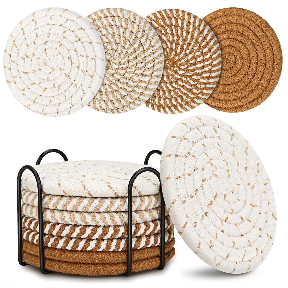 8 Pcs Drink Coasters with Holder Coasters for Coffee Table Absorbent Coaster Set for Living Room Decor Tabletop Protection