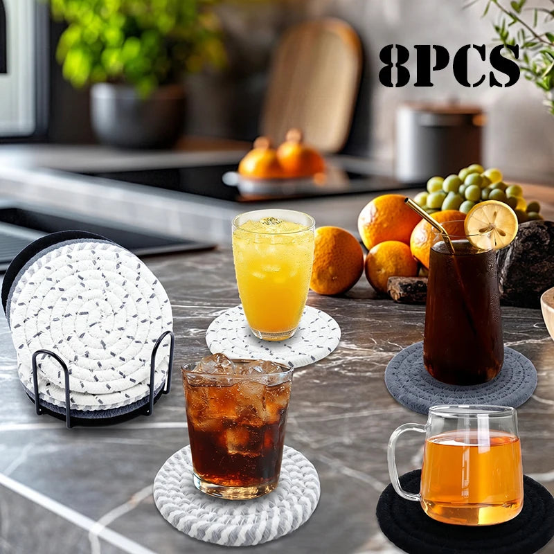 8 Pcs Drink Coasters with Holder Coasters for Coffee Table Absorbent Coaster Set for Living Room Decor Tabletop Protection