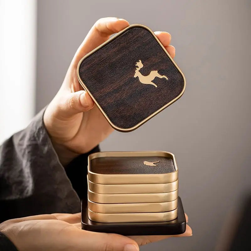 6pcs Tea Mat High-end Light Luxury Household Anti-scald Cup Mat Kitchen Insulation High-end Tabletop Tea Ceremony Round