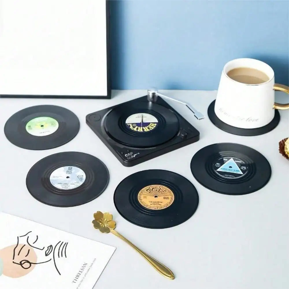 Vinyl Record Design Coaster,6 Counts/Set Heat Resistant Non-Slip Coaster, Decorative Coaster For Coffee & Tea Cup