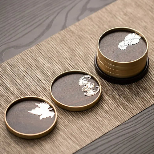 6pcs Tea Mat High-end Light Luxury Household Anti-scald Cup Mat Kitchen Insulation High-end Tabletop Tea Ceremony Round